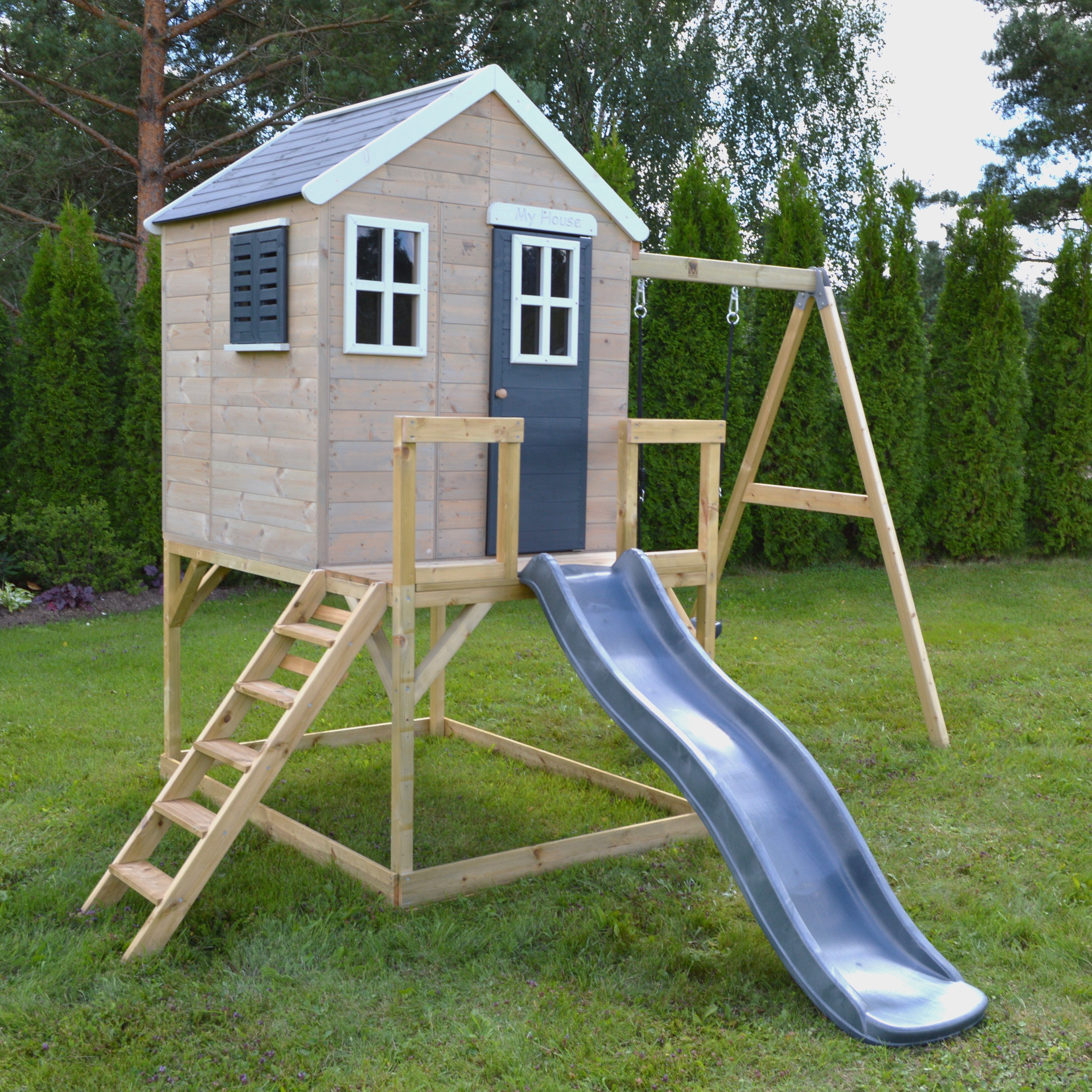 M24 My Lodge with Platform, Slide and Single Swing