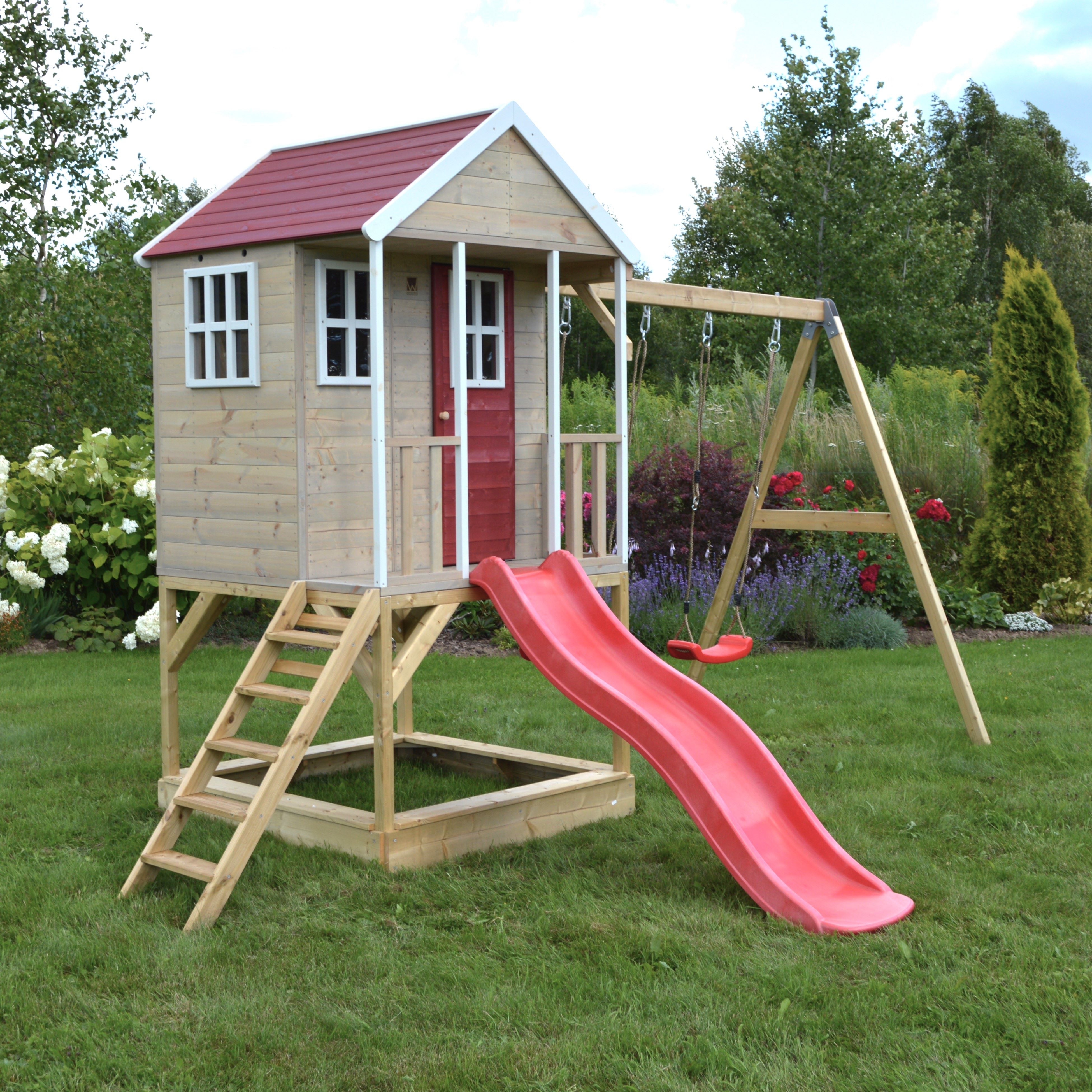 M30R-GK Nordic Adventure House with Platform, Slide and Double Swing + Gym & Kitchen Attachment