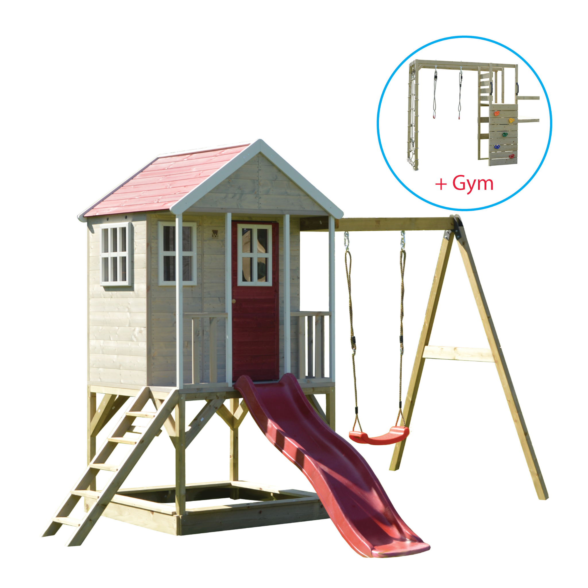 M10R-G Nordic Adventure House with Platform, Slide and Single Swing + Gym Attachment