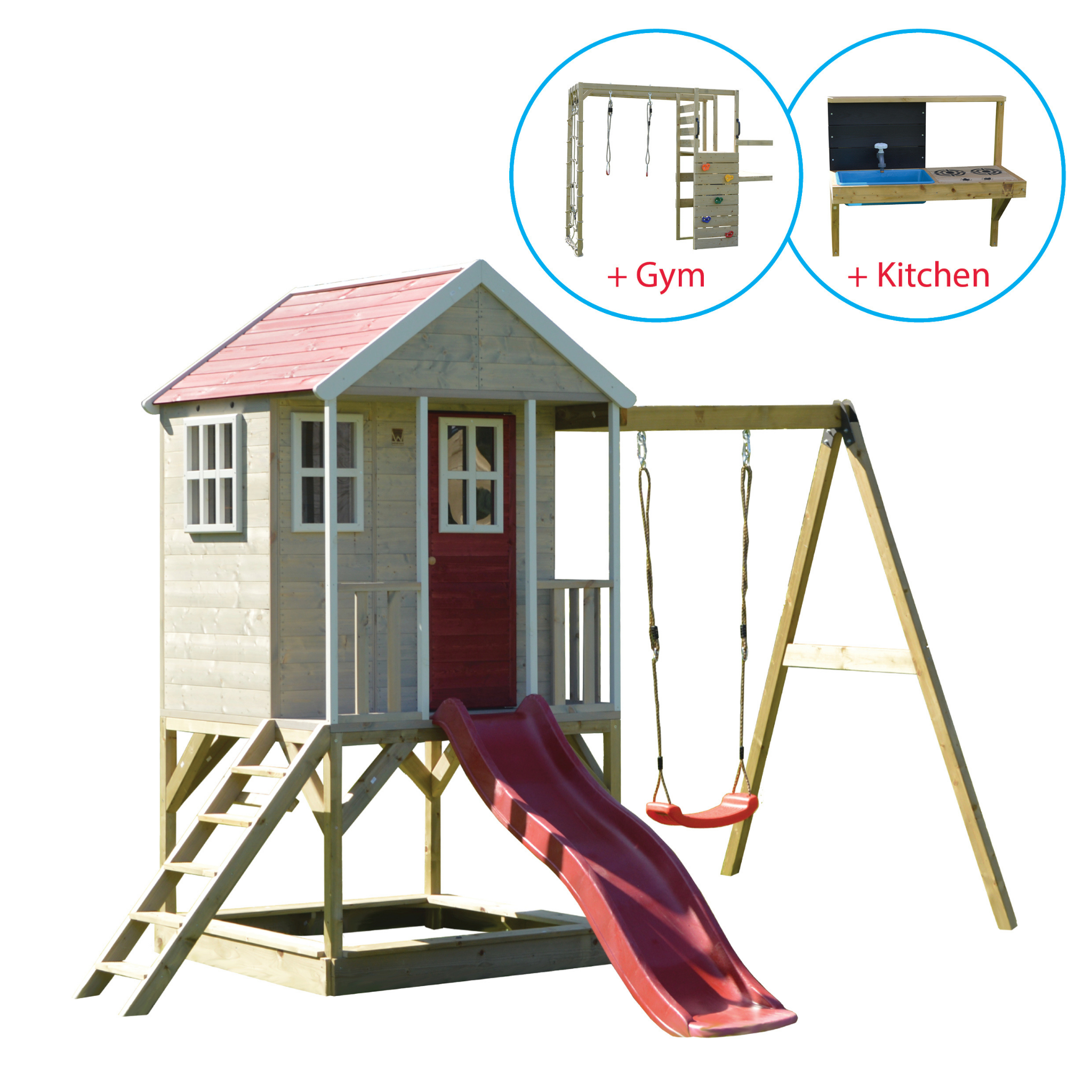 M10R-GK Nordic Adventure House with Platform and Slide + Gym & Kitchen Attachment