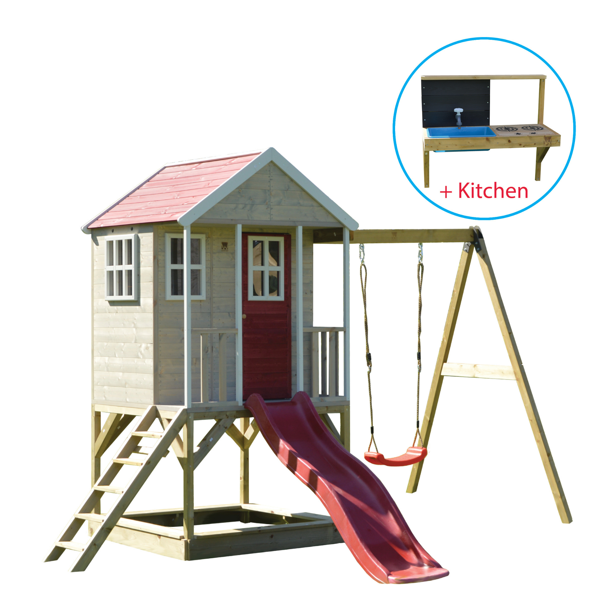 M10R-K Nordic Adventure House with Platform, Slide  and Single Swing + Kitchen Attachment