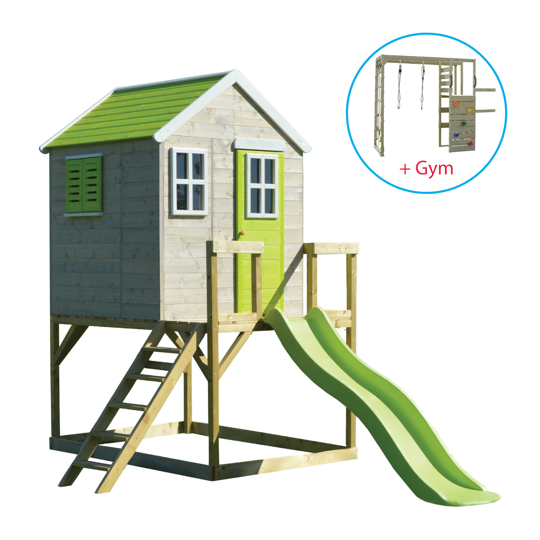 M22-G My Lodge with Platform and Slide + Gym Attachment
