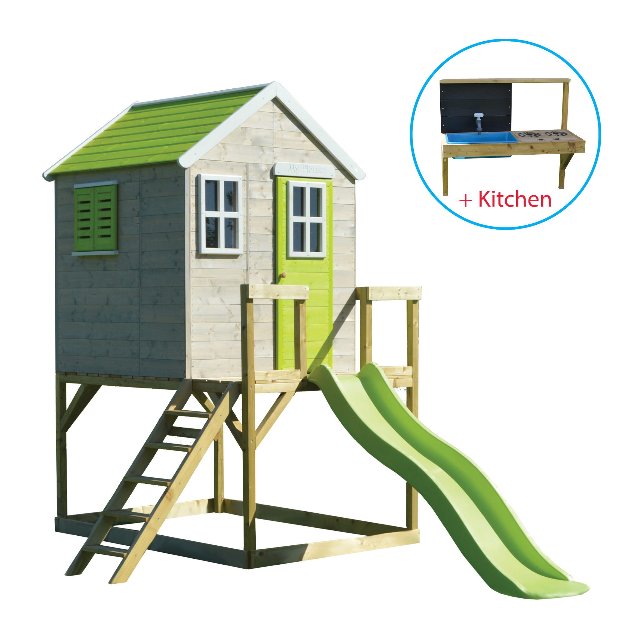 M22-K My Lodge with Platform and Slide + Kitchen Attachment