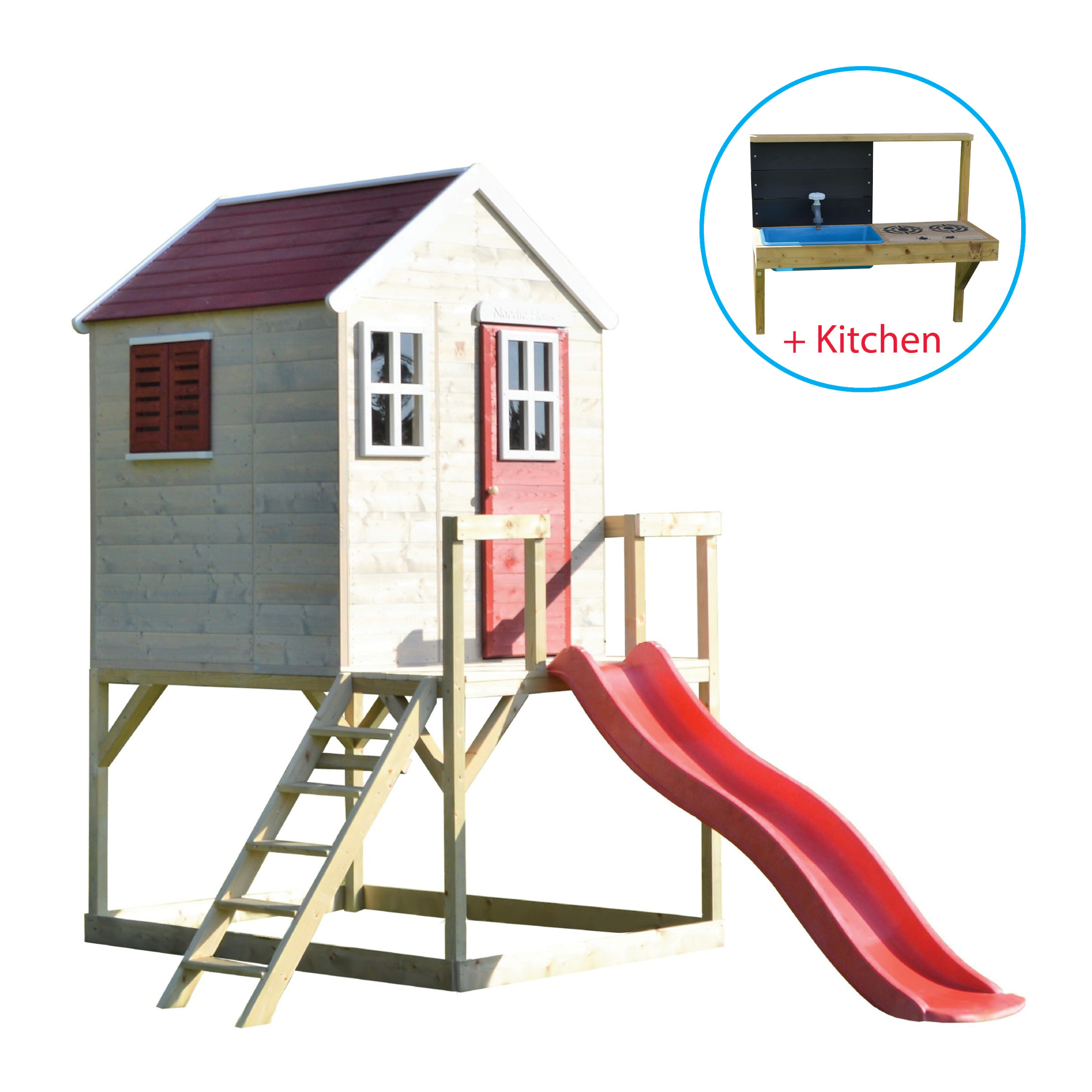 M22-K My Lodge with Platform and Slide + Kitchen Attachment