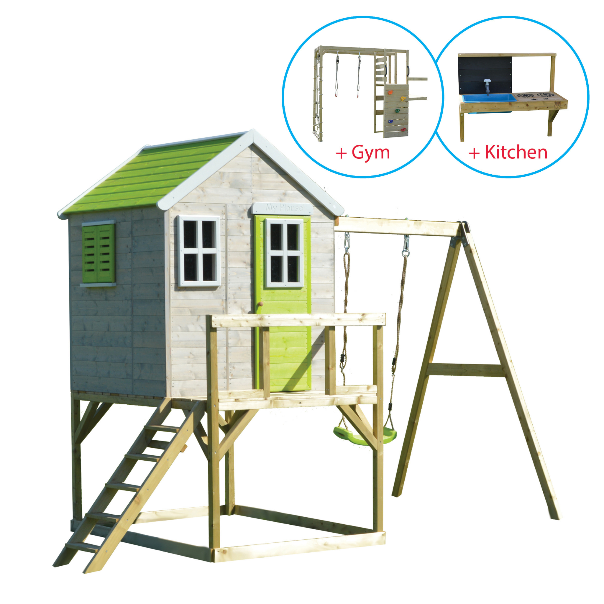M23-GK My Lodge with Platform and Single Swing + Gym & Kitchen Attachment