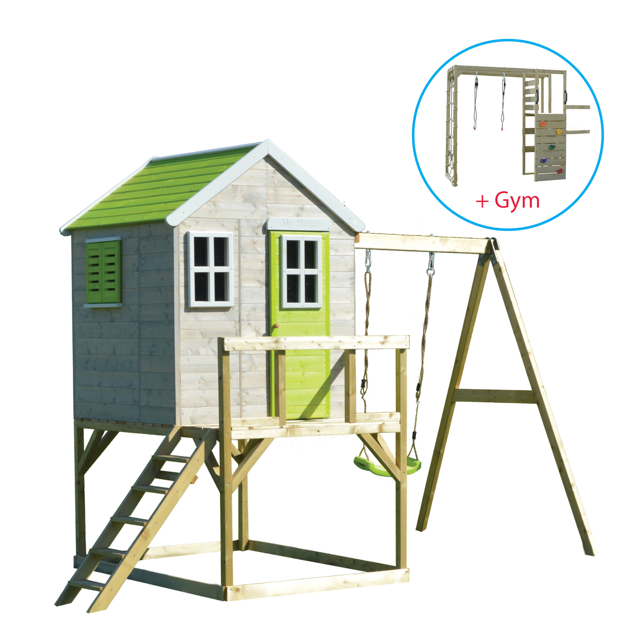 M23-G My Lodge with Platform and Single Swing + Gym Attachment