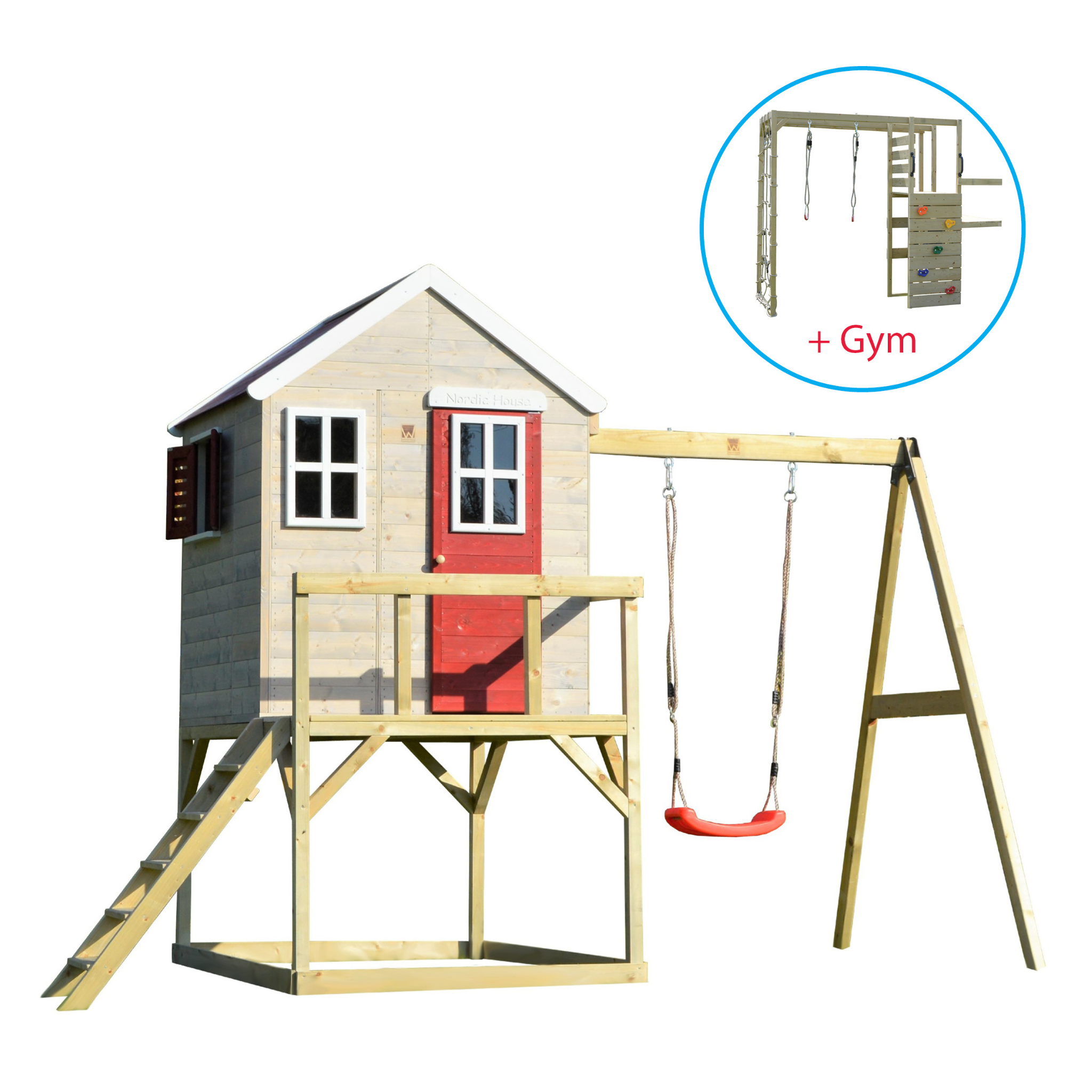 M23-G My Lodge mit Plattform und Einzelschaukel + Gymnastikaufsatz