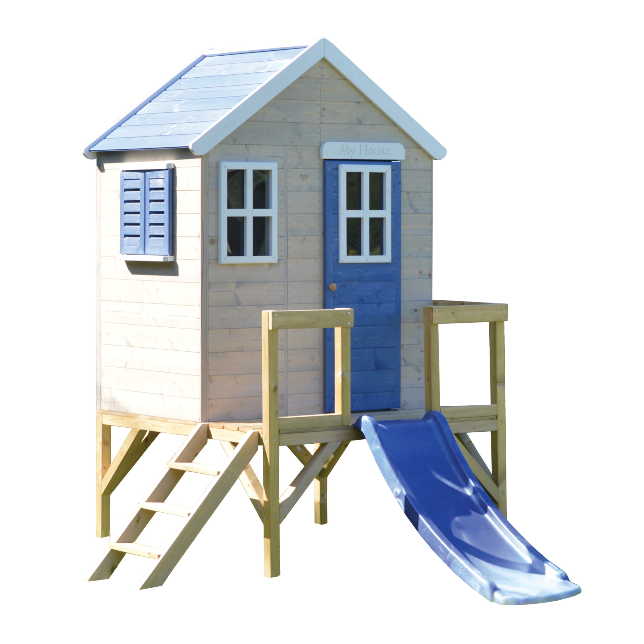 M26B Spielhaus mit Plattform und Rutsche My Cottage Blau