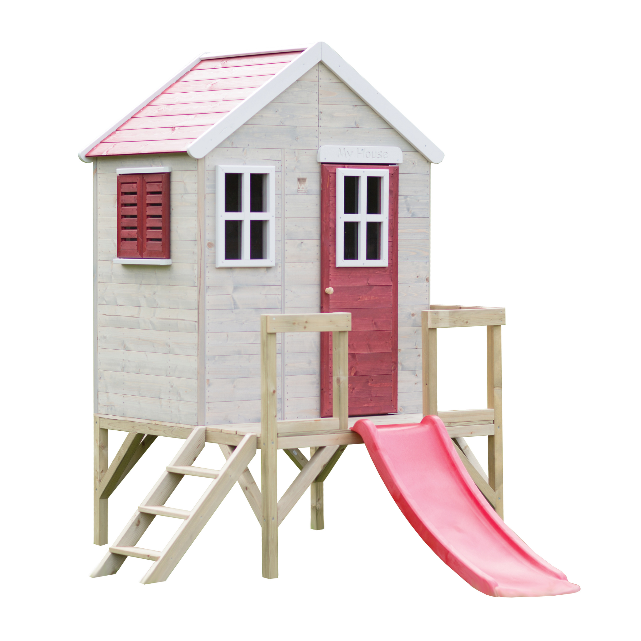 M26R Playhouse with Platform and Slide My Cottage Red