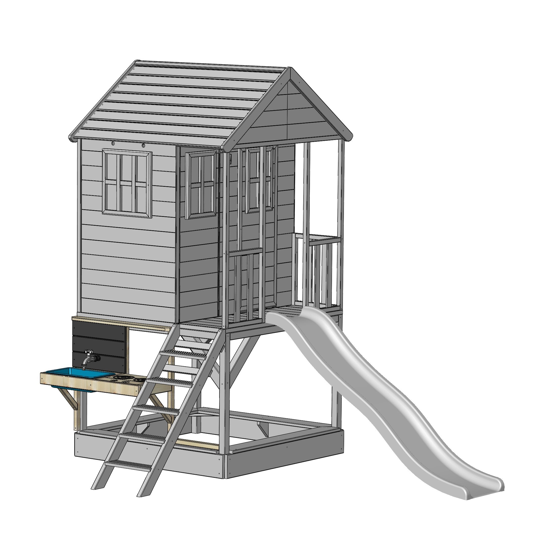 M29R-K Summer Adventure House with Platform, Slide and Double Swing + Kitchen Attachment