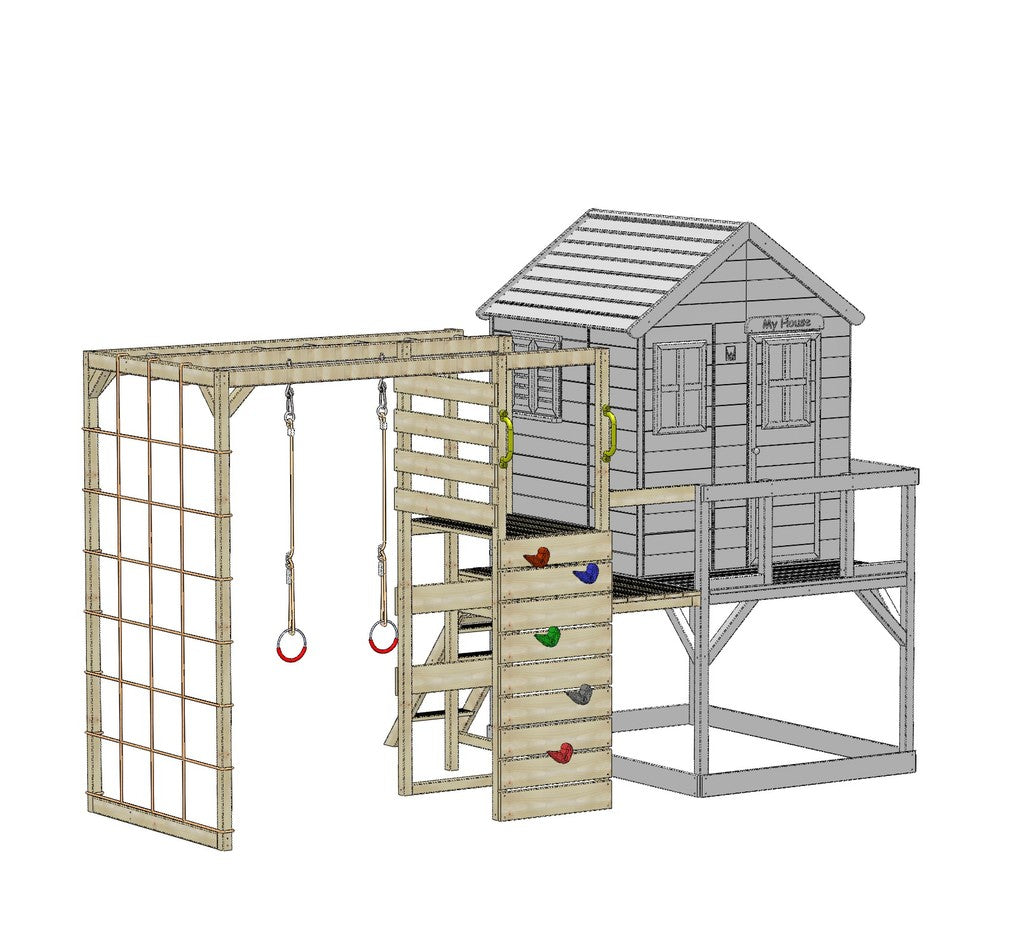 M28-G My Lodge with Platform, Slide and Double Swing + Gym Attachment