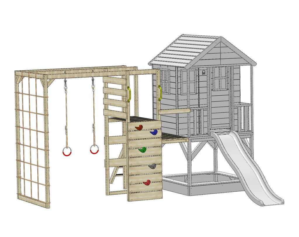 M8R-GK Nordic Adventure House with Platform and Slide + Gym & Kitchen Attachment