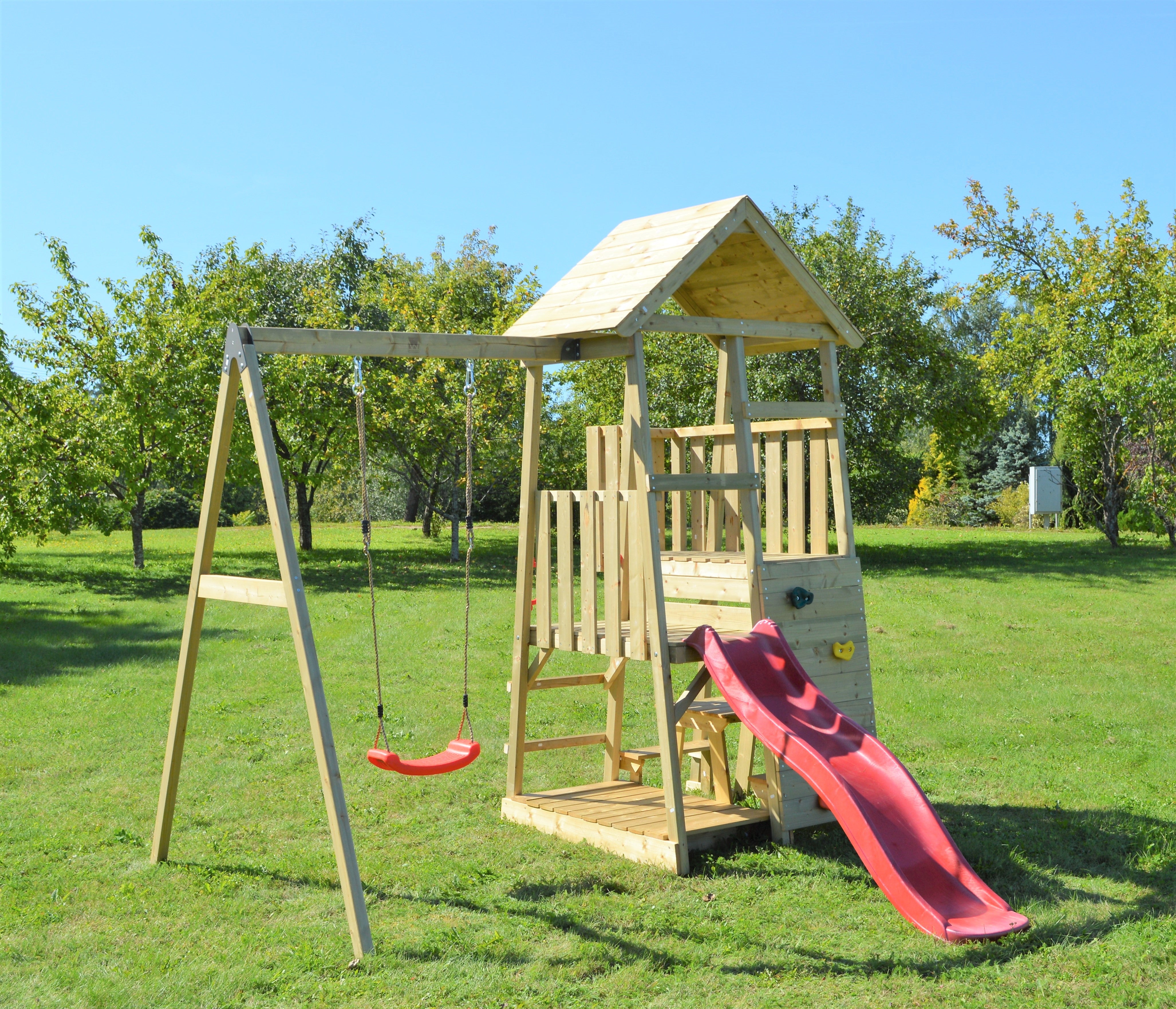 J8 Junior Activity Tower with Slide, Sandpit, Picnick Bench and Single Swing