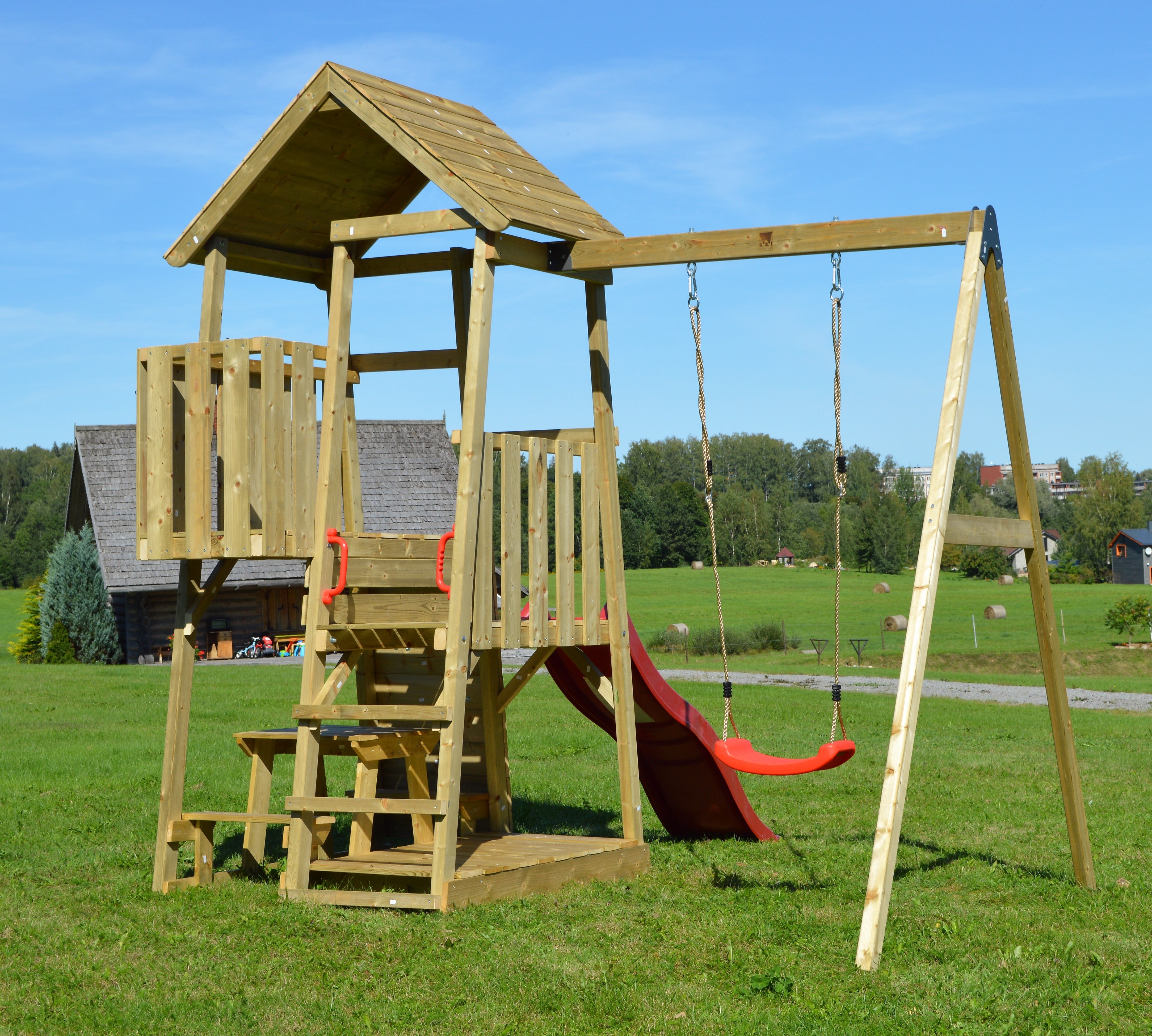 J8 Junior Activity Tower with Slide, Sandpit, Picnick Bench and Single Swing