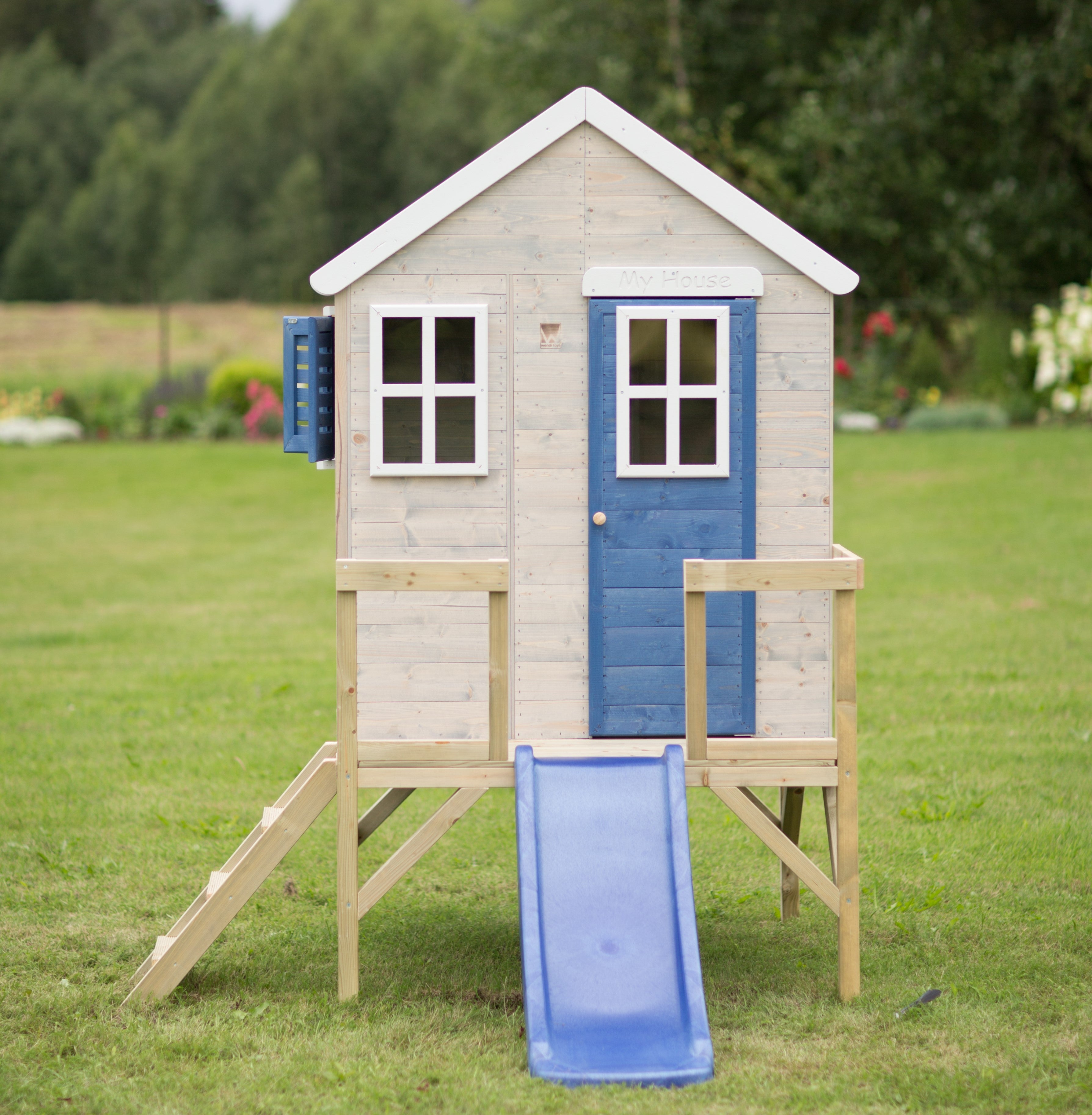 M26B Playhouse with Platform and Slide  My Cottage Blue