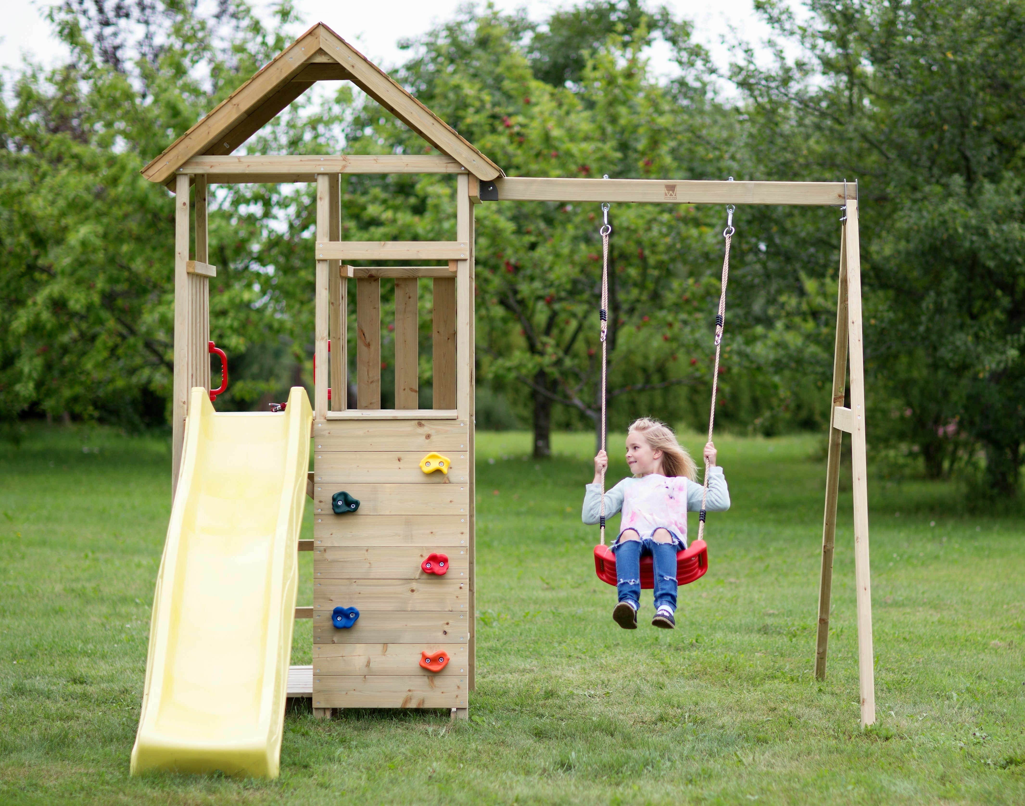 J7 Junior Play Tower with Slide, Sandpit, Picnick Bench and Single Swing
