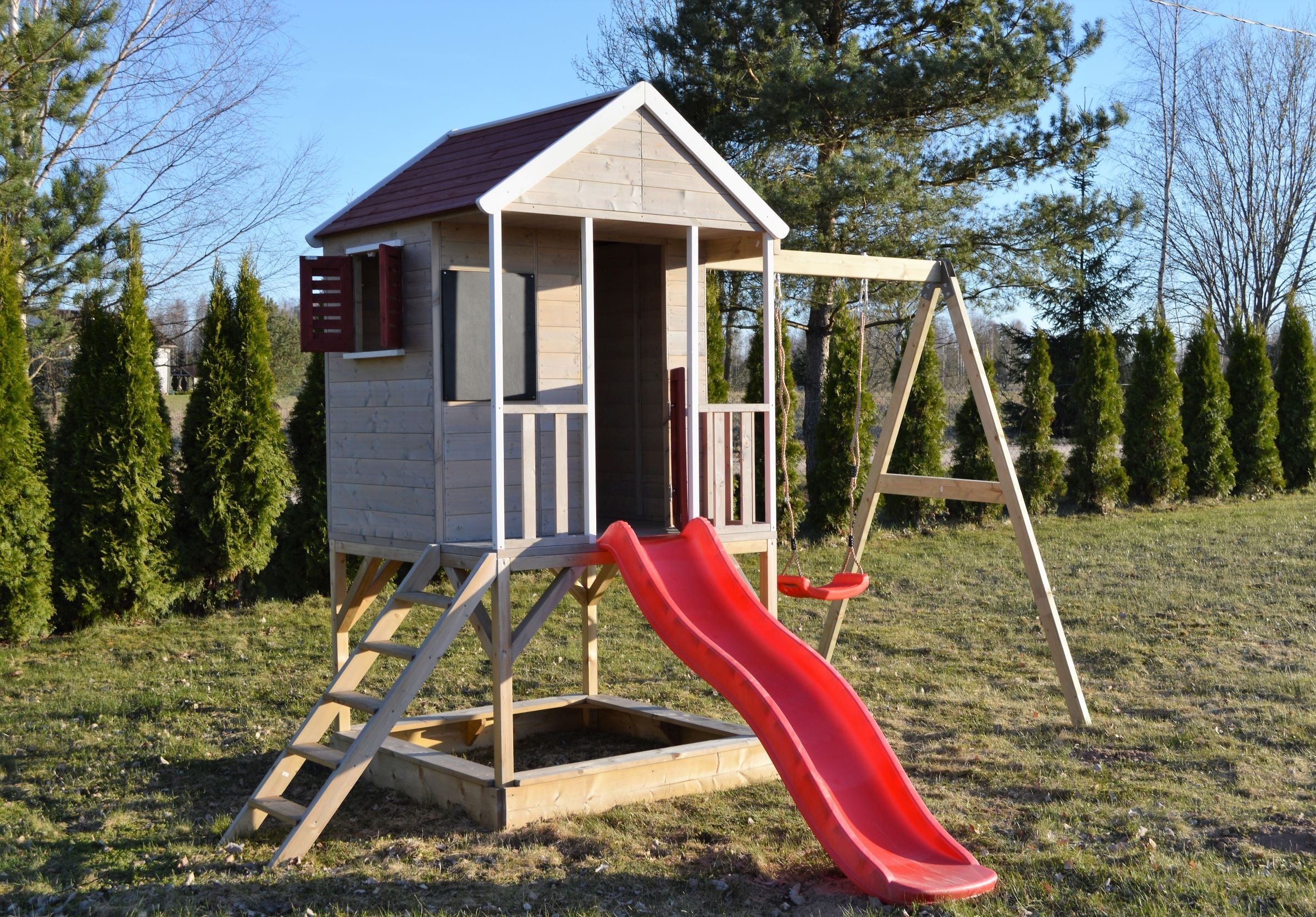 M9R-K Summer Adventure House with Platform, Slide and Single Swing + Kitchen Attachment