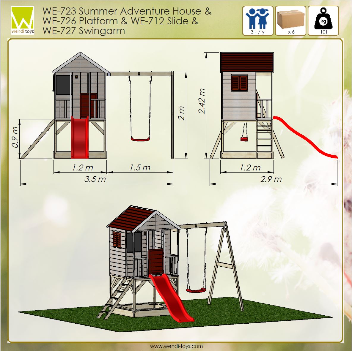 M9R Summer Adventure House with Platform, Slide and Single Swing