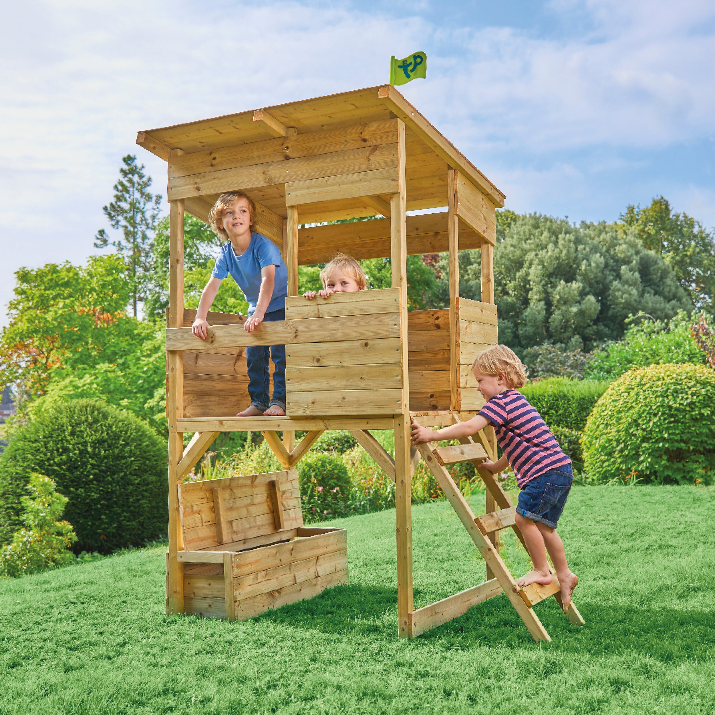 Treetops Holzturm-Spielhaus mit Spielzeugkiste TP354