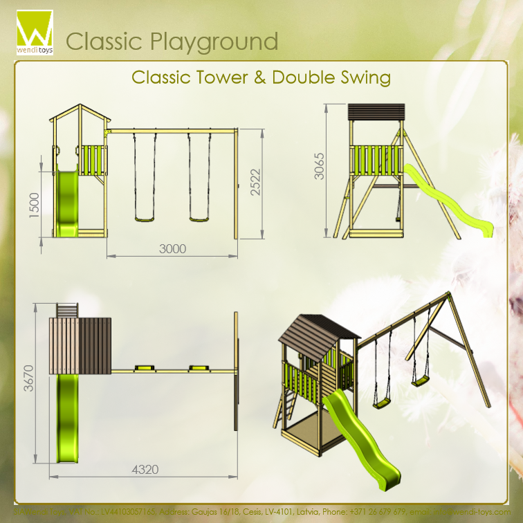 C5 Classic Playground with Slide and Double Swing