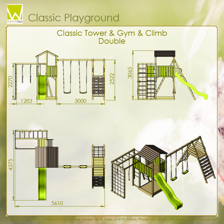 C12 Classic Playground with Slide, Climb and Gym Module