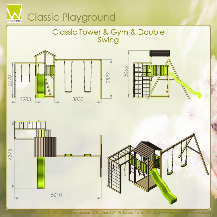 C6 Classic Playground with Slide, Double Swing and Gym Module
